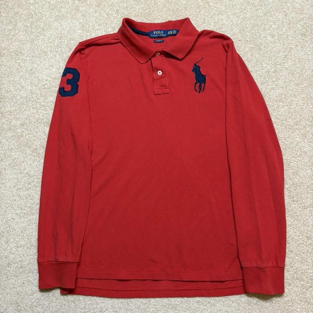 Polo Ralph‎ Lauren Polo Shirt Boys XL 18-20 Red Big Pony Logo Rugby Long Sleeve